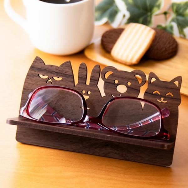 メガネスタンド かわいい スマホ 木製メガネスタンド おもしろ 木製 アニマル 犬 ネコ 猫 クマ ...