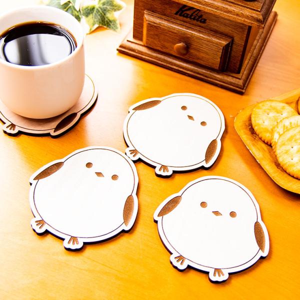 コースター 3枚セット 木製 2種から選べるデザイン シマエナガ 加賀コースター  国産 北欧 かわ...