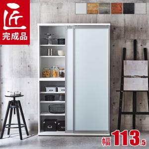 食器棚 完成品 引き戸 120 おしゃれ ガラスシンプル 収納 ラック ガラス扉 キッチンボード ダイニングボード リビング 幅113.5 ポエム3 大川家具 KAGUCOCO