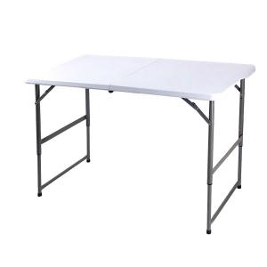 作業テーブル アウトドアテーブル 約幅60×長さ122×高さ48.5〜74cm 折りたたみ 強化プラスチック天板 スチール キャンプ｜kagucyoku