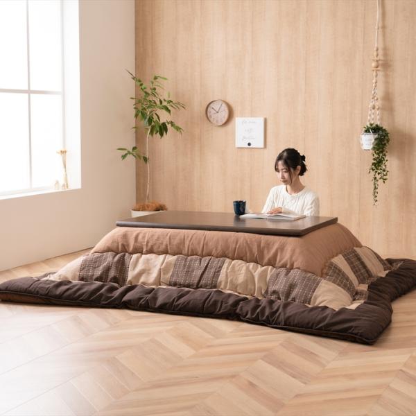 こたつ布団 日本製 長方形 大判 和モダン チェック柄 省エネ ブラウン 約205×285cm 長方...