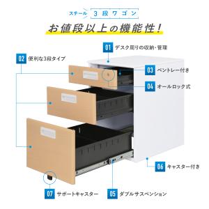 スチール 3段 ワゴン W395 D550 H...の詳細画像2