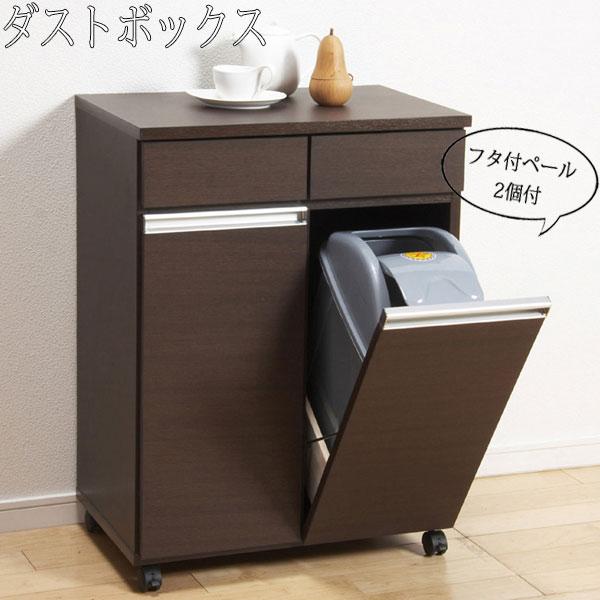 ダストボックス ごみ箱 ゴミ分別 キッチンカウンター ワゴン レンジラック 収納棚 ペール2個付 ホ...