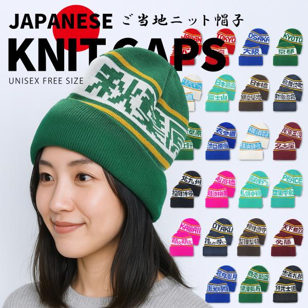 ニットキャップ メンズ レディース ビーニー 前 後ろ ジャガード 文字 日本語 地名 四字熟語 カ...