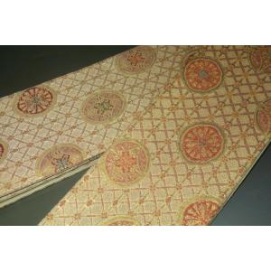 拾11267RM 男角帯 シルク化繊西陣織К伽羅色地金襴の七宝矢車文様 全通 新品別誂え｜皆中ヤフーショップ