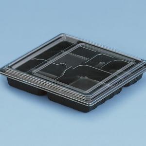 北原産業 会席シリーズ容器 KS-84 本体(黒) 蓋(透明) 269×209×40mm 1