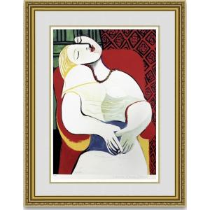 パブロ ピカソ(PABLO PICASSO)、【花模様のクロスの上の花瓶】 絵画 額装絵画 パブロ・ピカソ 「花瓶の花」 世界の名画シリーズ