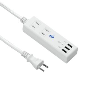 電源タップ 海外対応 YAZAWA 国内海外兼用2AC3USB3.4A1ｍ AC 2個口 USB 3ポート ホワイト VFC34A2AC3U 爆買
