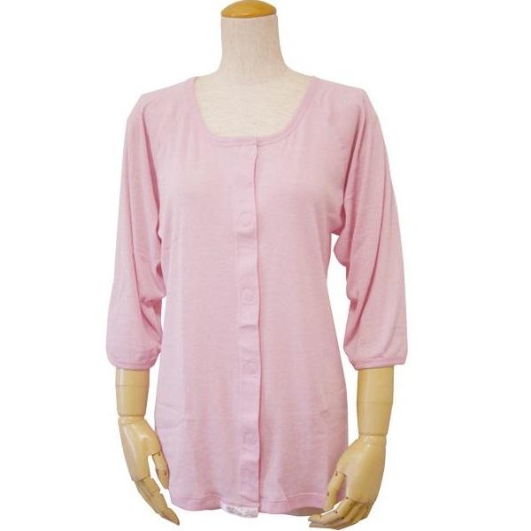 ウエル　婦人七分袖前開きシャツ (縫い目が外側・ワンタッチテープ式)　43281　LLサイズ　杢ピン...