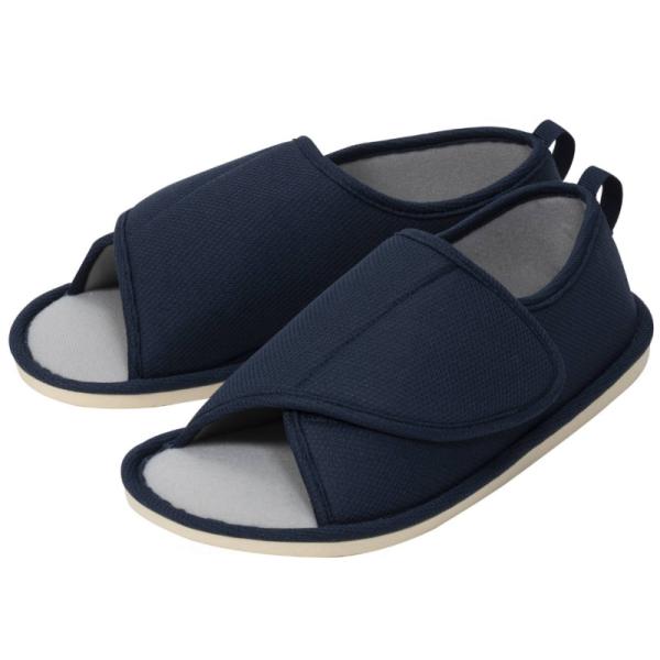 転倒予防グリップシューズ　つま先なし 竹虎　S〜3Lサイズ　ネイビー　室内履き 介護シューズ 移動 ...