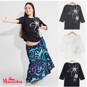 【Maunaloa】ハワイアン ティアレ ストレッチ 7分袖丈 Tシャツ フラダンス衣装 フラガール パウスカートに合います フラダンス フラ マウナロア MMJ 二の腕｜Kai Lani Aloha