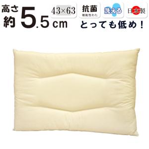 低い枕 低め 約５.５cm 洗える枕 43×63cm 日本製 綿100％ 薄型 テイジン フィルケアＥＣＯ すごく低い 超低め ストレートネック