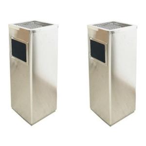 【訳あり：本体汚れ・傷凹みあり】2個セット 屋外灰皿 A-083H 角型 シルバー 吸い殻入れ 吸殻...