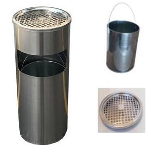 屋外灰皿 A-085H 丸型 シルバー 吸い殻入れ 吸殻入れ アッシュトレイ ごみ箱 ゴミ箱付き灰皿...