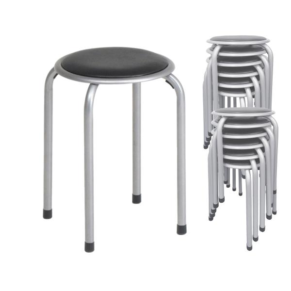 ラウンドチェア スタッキングチェア A01 合皮 S・BK クッション座面 パイプ椅子 丸イス スツ...