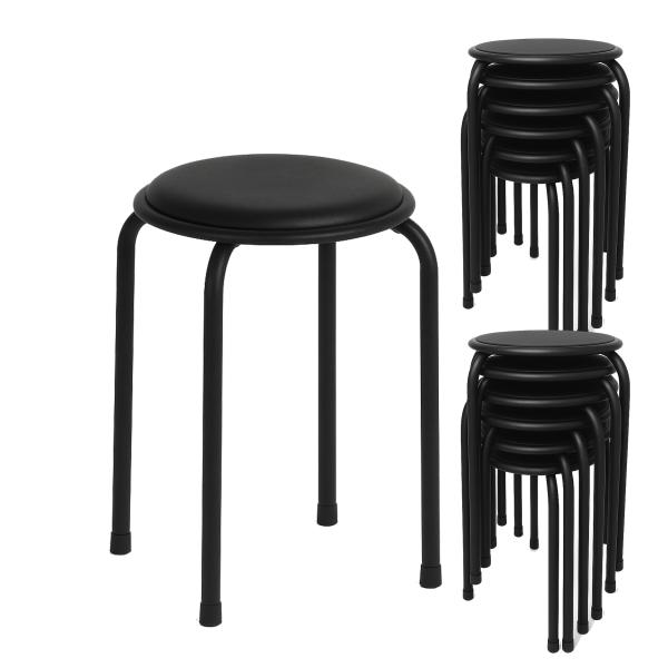 ラウンドチェア スタッキングチェア A02 合皮 BK・BK クッション座面 パイプ椅子 丸イス ス...