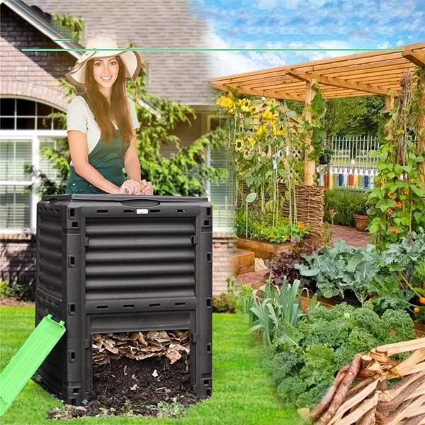 コンポスト容器 堆肥バケツ ガーデンコンポスター、防水 耐久性 大容量 生ごみコンポストバレル、堆肥...