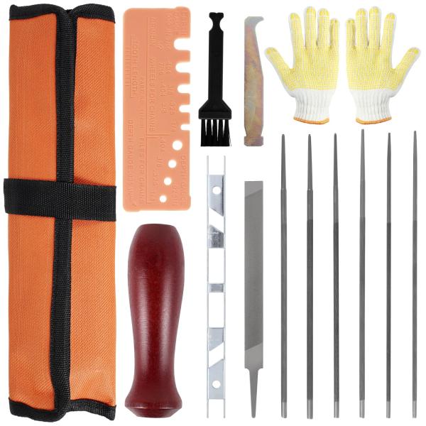 13PCSチェーンソーシャープナーファイルキット頑丈なスチールチェーンソーシャープ化ツールセットチェ...