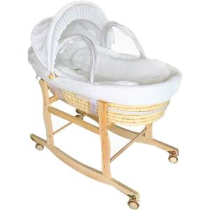 ベビーバスケット ベビー用クーファン ゆりかご 敷きふとん付き 木製クーハンスタンド付き 蚊帳が付いています ナチュラル 赤ちゃん 退院 ベアリング25kg