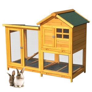 屋外 木製 ウサギケージ 鶏小屋 大型 家禽ケージ 砂アスファルト屋根 2段 防雨 飼育ケージ 複数のドア付き 亜鉛メッキ鉄メッシュ 滑り止め階段 バニーケージ 耐