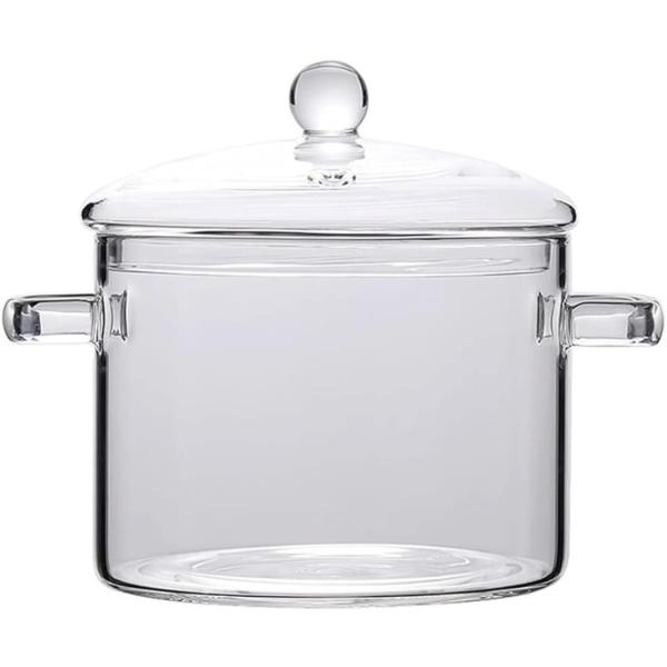 両手鍋 ガラス鍋透明ガラススープ鍋 家庭料理 フタ付き 取っ手 電子レンジ 直火 耐熱性 煮込み鍋 ...