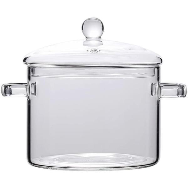 両手鍋 ガラス鍋透明ガラススープ鍋 家庭料理 フタ付き 取っ手 電子レンジ 直火 耐熱性 煮込み鍋 ...