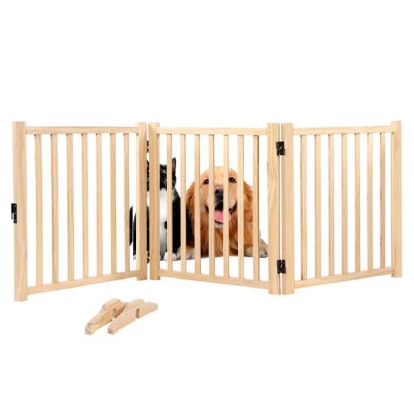 木製 ペットゲート 犬用ゲート 折り式バリア 小型犬 中型犬 脱走防止 安全柵 滑り止め 高さ43/...
