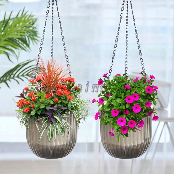 2PCS 吊り鉢 ハンギングプランター ハンギングバスケット 植木鉢 プラスチック 吊り下げロープ ...