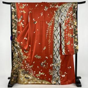 振袖 美品 秀品 蝶 源氏香 金糸 金彩 赤 袷 身丈170cm 裄丈66cm M 正絹 【中古】