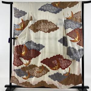 振袖 美品 秀品 鶴 雲文 金糸 絞り 白 袷 身丈165.5cm 裄丈62cm S 中古