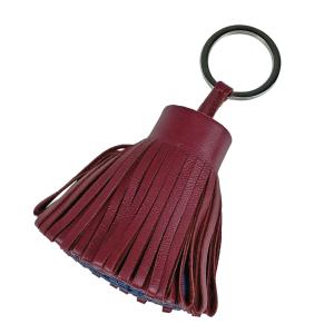 エルメス HERMES カルメン バッグチャーム タッセル キーリング バッグチャーム レザー レッド ブルー レディース 中古