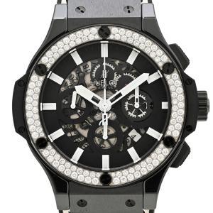 ウブロ HUBLOT ビッグバン アエロバン 日本限定30本 311.CM.1110.GR.1100.DZA13 腕時計 セラミック ラバー ダイヤモンド 自動巻き ブラック メンズ 中古