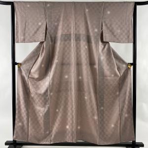 小紋 美品 優品 松葉 市松 金彩 薄小豆 袷 身丈157cm 裄丈65cm M 正絹 中古