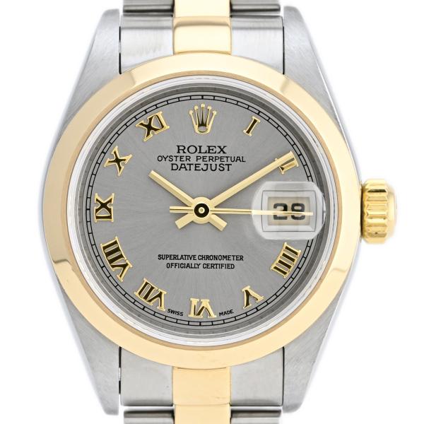 ロレックス ROLEX デイトジャスト ローマン 79163 腕時計 SS YG 自動巻き グレー ...