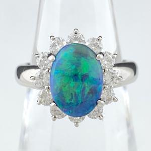 オパール デザインリング プラチナ 指輪 メレダイヤ リング 11.5号