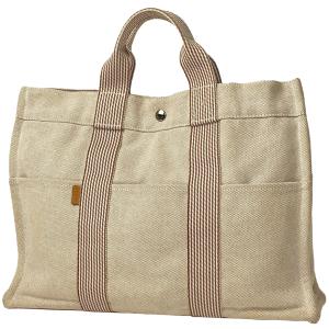 エルメス HERMES ニューフールトゥ MM ハンドバッグ トートバッグ キャンバス ベージュ レ...