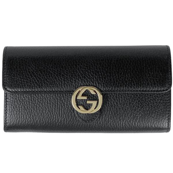 グッチ GUCCI インターロッキングG 二つ折り 長財布 レザー ブラック 615524 レディー...