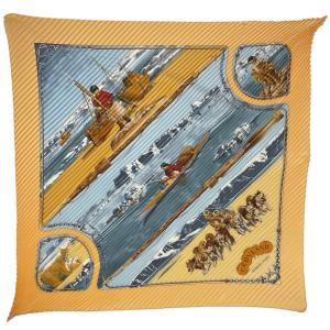 エルメス HERMES カレ 90 GRONLAND プリーツ スカーフ シルク オレンジ 