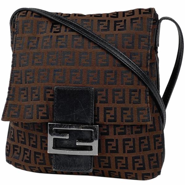 フェンディ FENDI ズッキーノ柄 ショルダーバッグ キャンバス ブラウン 8BT075 レディー...