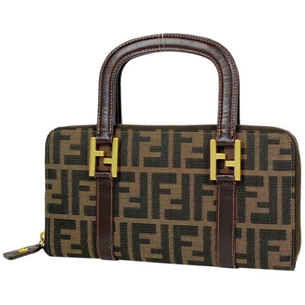 フェンディ FENDI ズッカ柄 ハンドバッグ 財布 ウォレット ハンドバッグ キャンバス ブラウン...