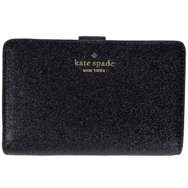 ケイトスペード Kate Spade ロゴ 二つ折り 財布 グリッター ファブリック ブラック レデ...