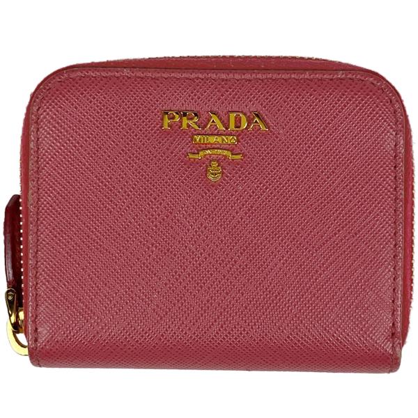 プラダ PRADA ロゴ ラウンドファスナー ラウンドジップ コインケース サフィアーノレザー ペオ...