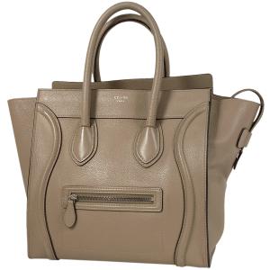 セリーヌ CELINE ラゲージ ミニショッパー トートバッグ ハンドバッグ レザー ベージュ レディース 中古