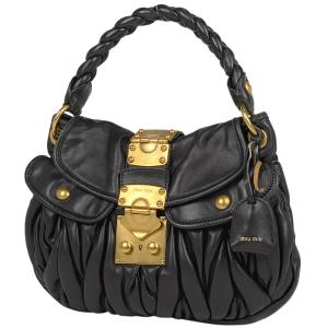 ミュウ ミュウ Miu Miu マテラッセ ハンドバッグ ロゴ 2WAY ショルダーバッグ ハンドバッグ レザー ブラック RR1300 レディース 中古｜kaipre