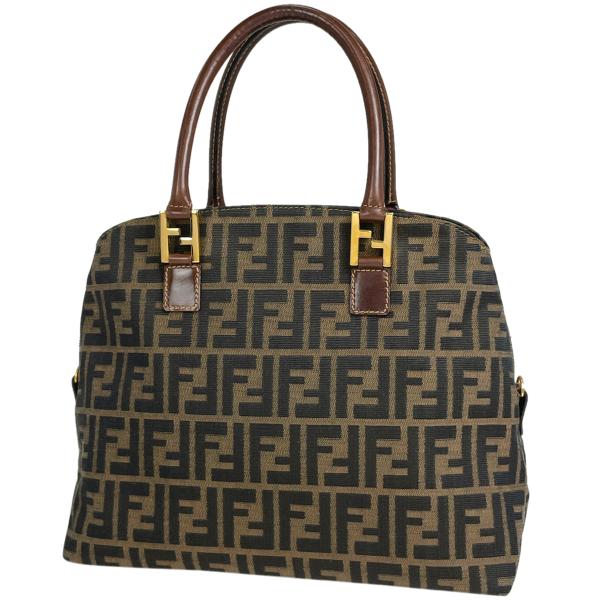 フェンディ FENDI ズッカ柄 ハンドバッグ ロゴ トートバッグ ハンドバッグ キャンバス ブラウ...