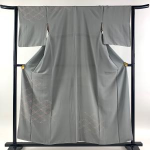 付下げ 身丈156.5cm 裄丈64cm M 袷 バチ衿 七宝繋ぎ 灰色 正絹 優品 中古｜kaipre