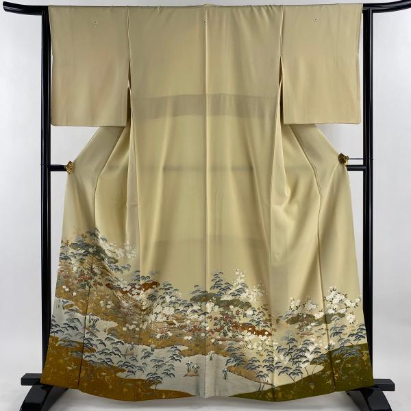 色留袖 身丈160.5cm 裄丈65cm M 袷 松竹梅 建物 金彩 ぼかし ベージュ 正絹 秀品 ...