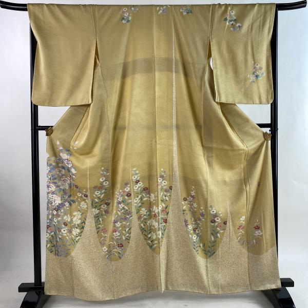 訪問着 身丈163cm 裄丈64.5cm M 袷 鈴乃屋 落款あり 草花 芝 ベージュ 正絹 美品 ...