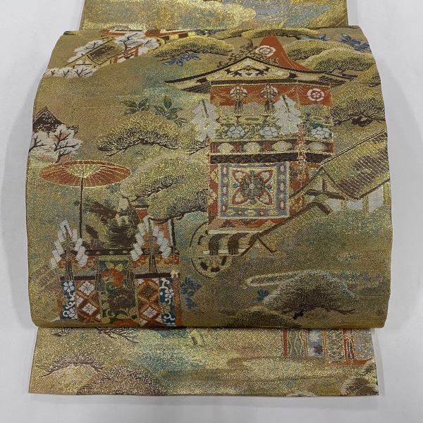 丸帯 美品 逸品 京祝祭山鉾図 本金箔 金色 全通 正絹 中古