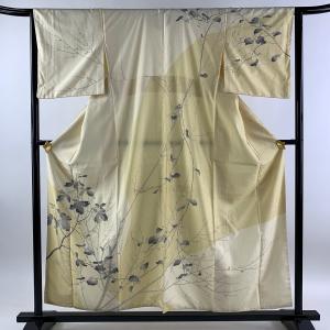 訪問着 身丈157cm 裄丈63cm S 袷 落款あり 葉と実 蔦 染め分け ベージュ 正絹 美品 名品｜kaipre